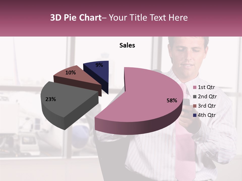 A Man Is Holding A Pink Tie And Looking At His Cell Phone PowerPoint Template