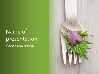 A Wooden Fork With A Purple Flower On It PowerPoint Template