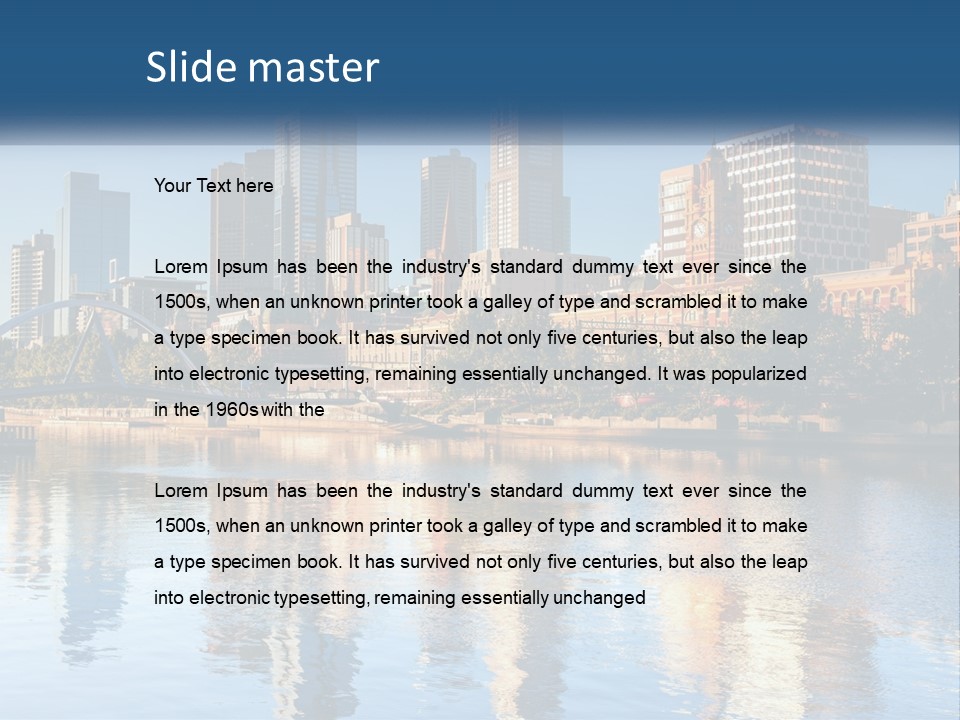 A City Skyline With A Bridge Over A River PowerPoint Template