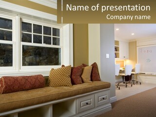 A Room With A Window, A Couch And A Table PowerPoint Template