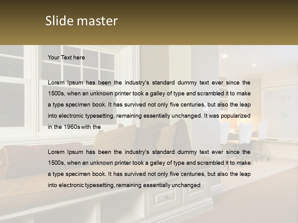 A Room With A Window, A Couch And A Table PowerPoint Template