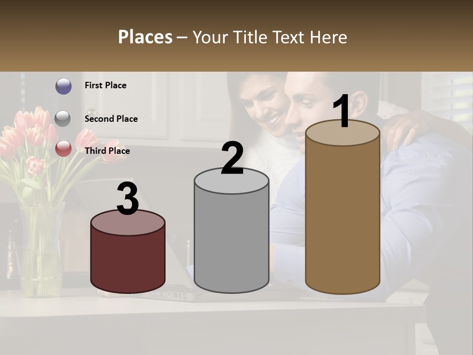 A Man And Woman Looking At A Laptop Computer PowerPoint Template