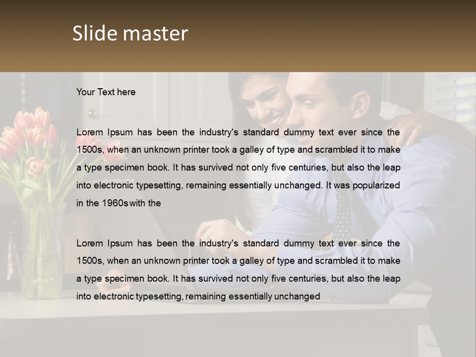 A Man And Woman Looking At A Laptop Computer PowerPoint Template