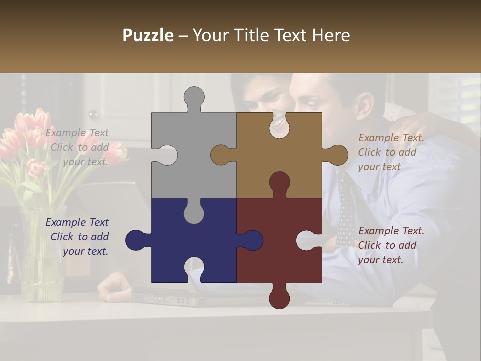 A Man And Woman Looking At A Laptop Computer PowerPoint Template