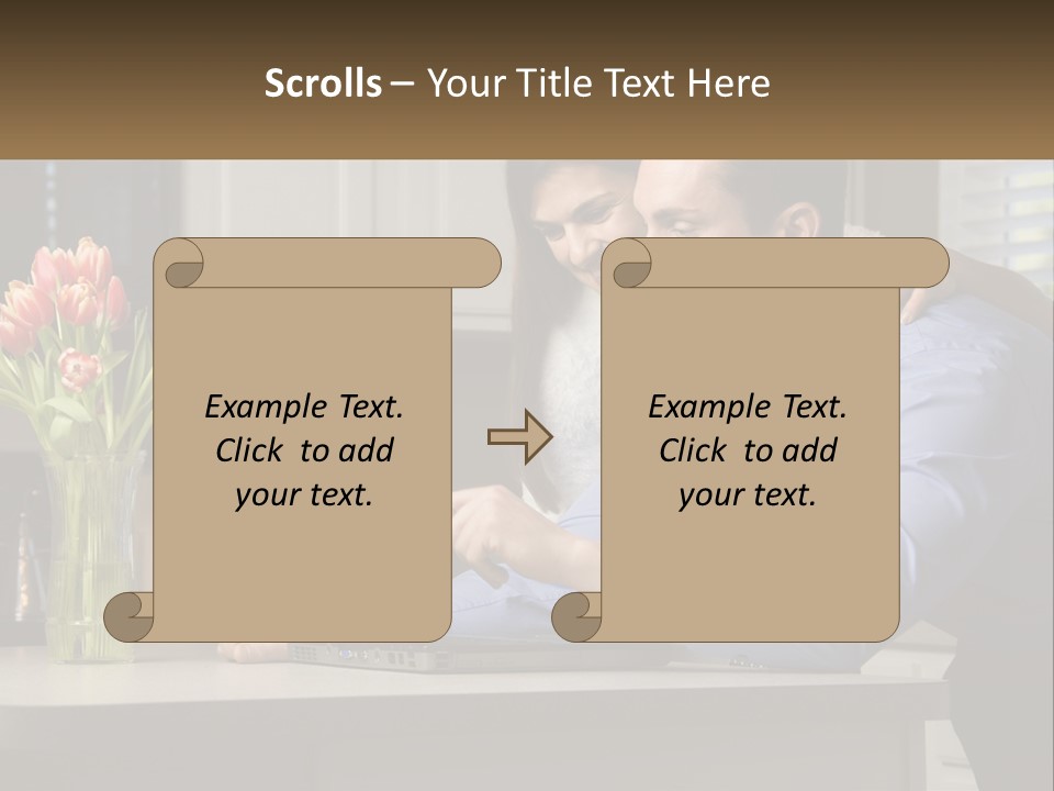 A Man And Woman Looking At A Laptop Computer PowerPoint Template