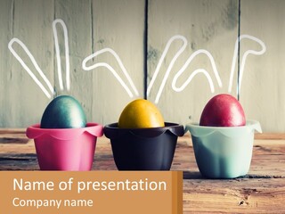 A Group Of Three Eggs Sitting In A Row On Top Of A Wooden Table PowerPoint Template