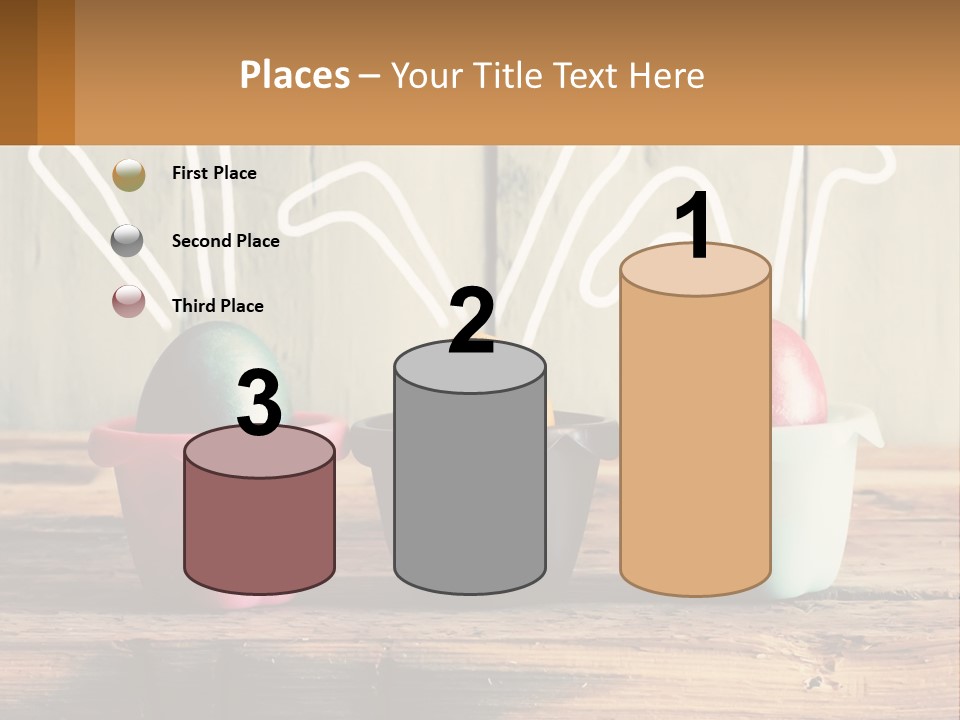 A Group Of Three Eggs Sitting In A Row On Top Of A Wooden Table PowerPoint Template