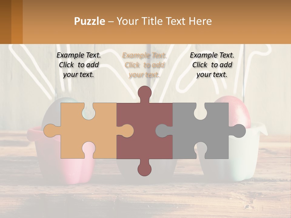 A Group Of Three Eggs Sitting In A Row On Top Of A Wooden Table PowerPoint Template