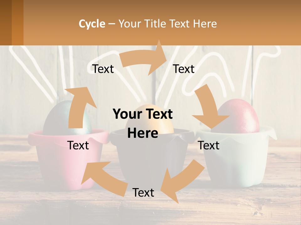 A Group Of Three Eggs Sitting In A Row On Top Of A Wooden Table PowerPoint Template