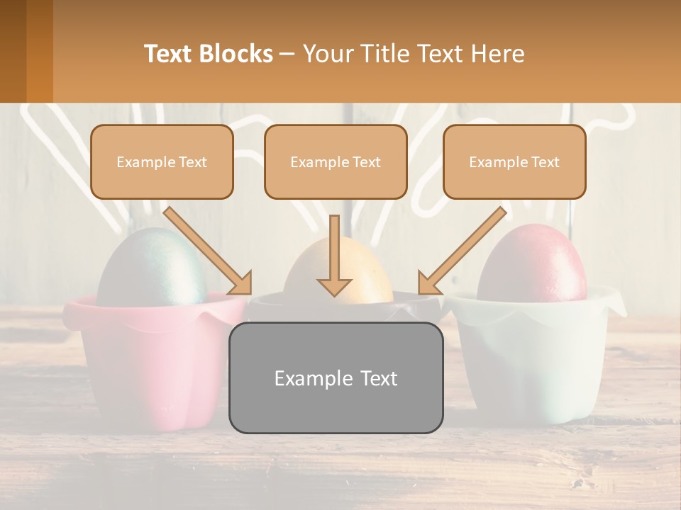 A Group Of Three Eggs Sitting In A Row On Top Of A Wooden Table PowerPoint Template