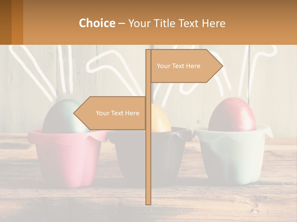 A Group Of Three Eggs Sitting In A Row On Top Of A Wooden Table PowerPoint Template