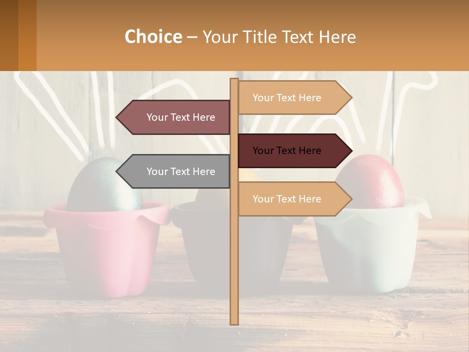 A Group Of Three Eggs Sitting In A Row On Top Of A Wooden Table PowerPoint Template