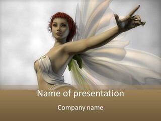 A Woman In A White Dress With A Butterfly On Her Arm PowerPoint Template