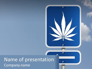 A Blue Street Sign With A Marijuana Leaf On It PowerPoint Template