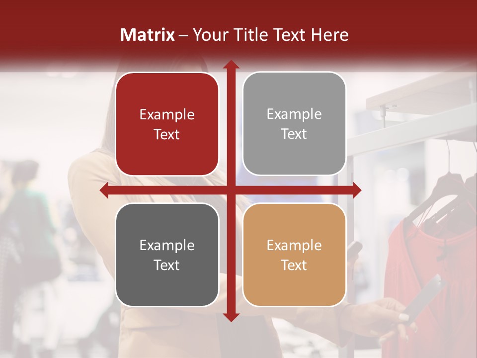 A Woman Looking At A Cell Phone In A Clothing Store PowerPoint Template