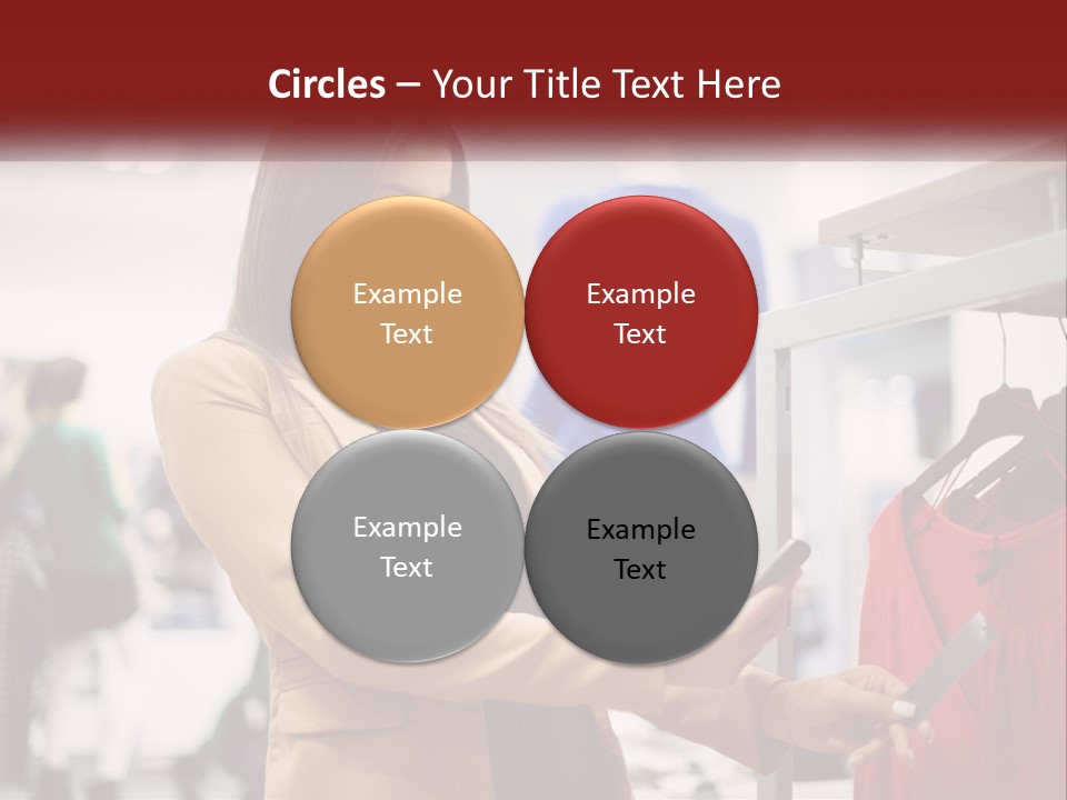 A Woman Looking At A Cell Phone In A Clothing Store PowerPoint Template