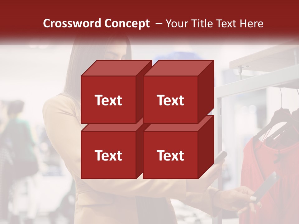 A Woman Looking At A Cell Phone In A Clothing Store PowerPoint Template