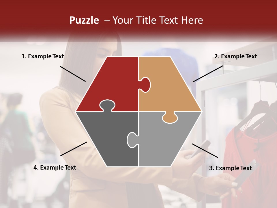 A Woman Looking At A Cell Phone In A Clothing Store PowerPoint Template