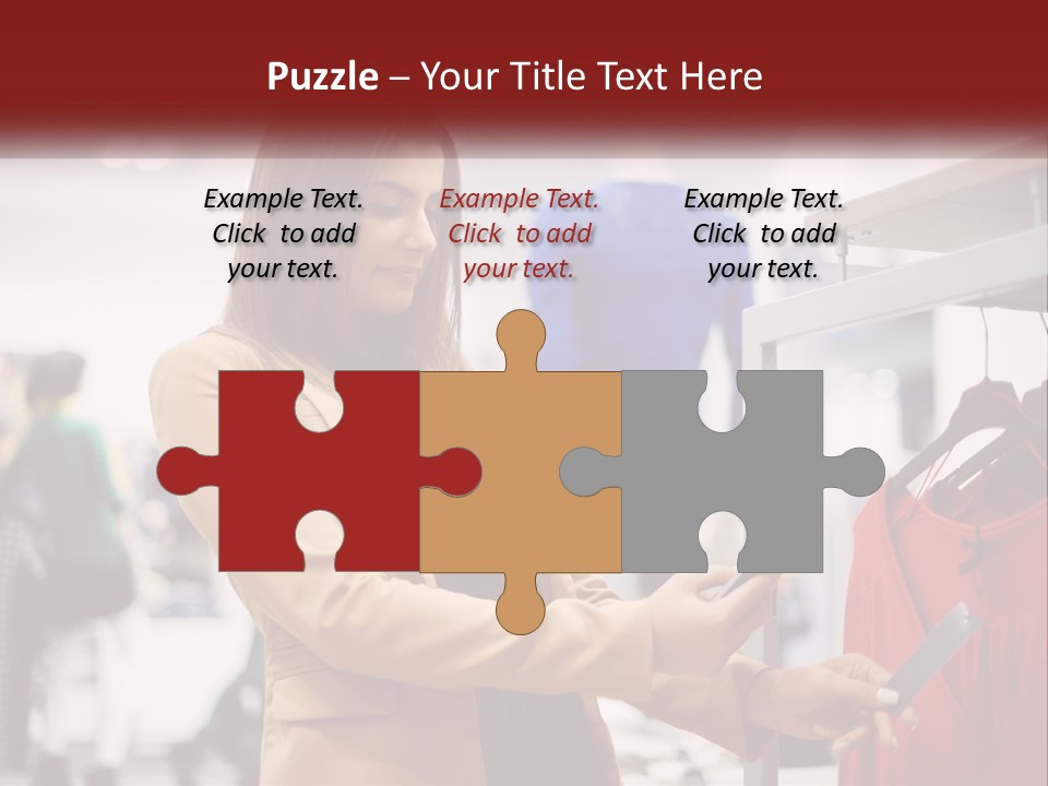 A Woman Looking At A Cell Phone In A Clothing Store PowerPoint Template