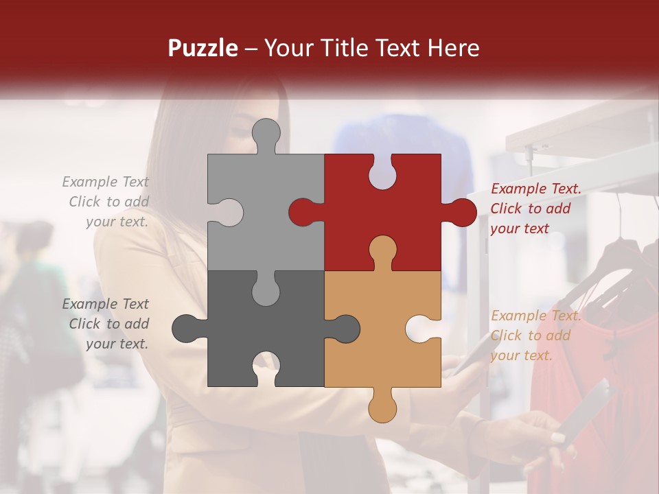 A Woman Looking At A Cell Phone In A Clothing Store PowerPoint Template