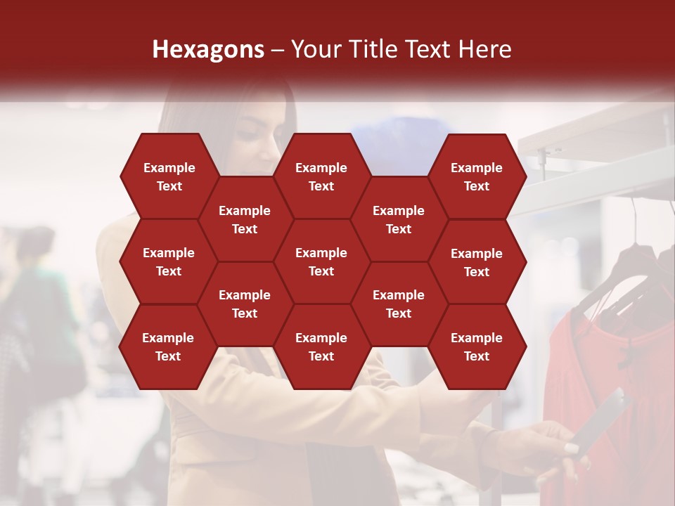 A Woman Looking At A Cell Phone In A Clothing Store PowerPoint Template