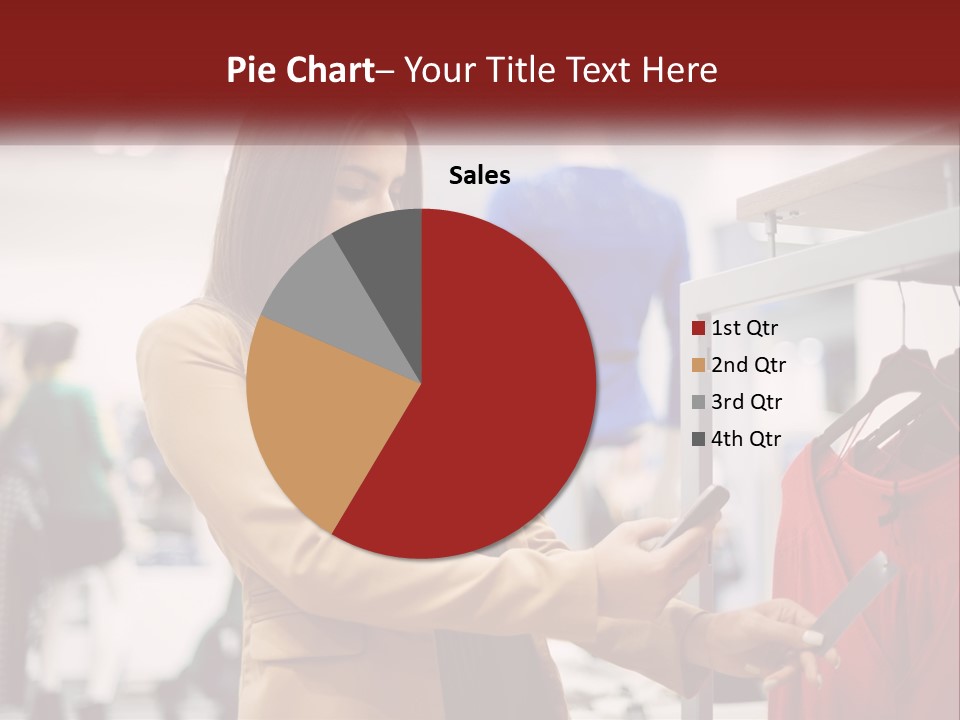 A Woman Looking At A Cell Phone In A Clothing Store PowerPoint Template