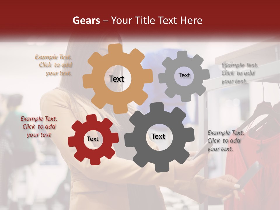 A Woman Looking At A Cell Phone In A Clothing Store PowerPoint Template