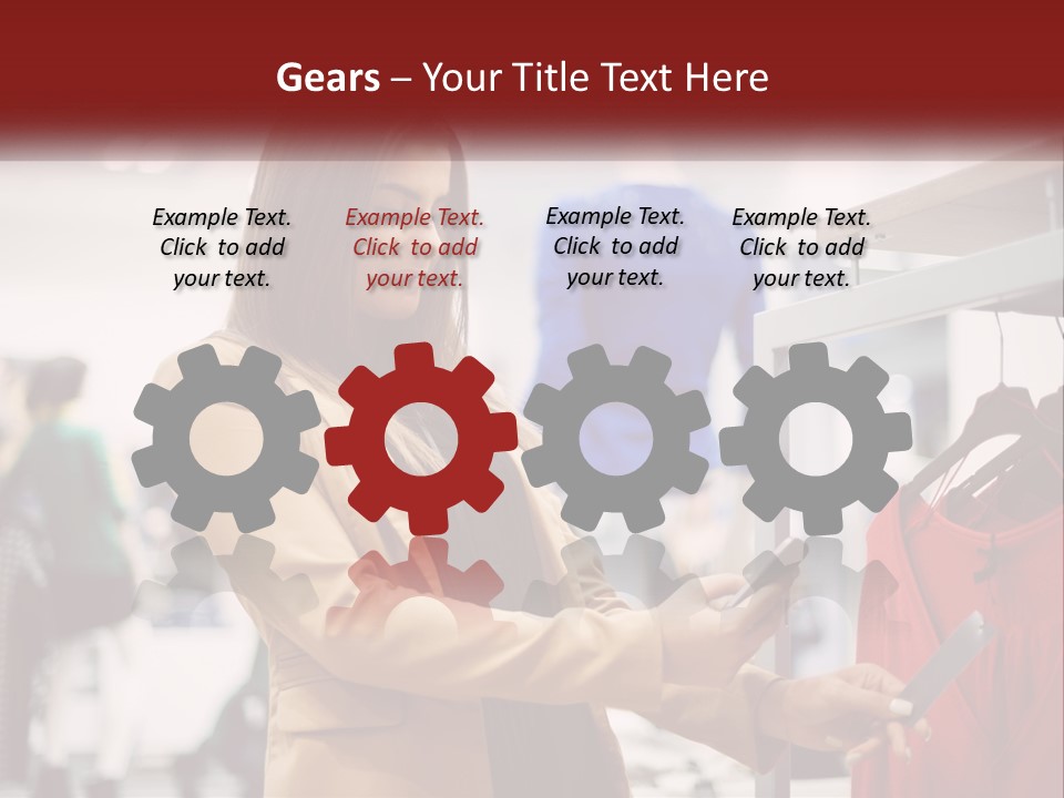 A Woman Looking At A Cell Phone In A Clothing Store PowerPoint Template