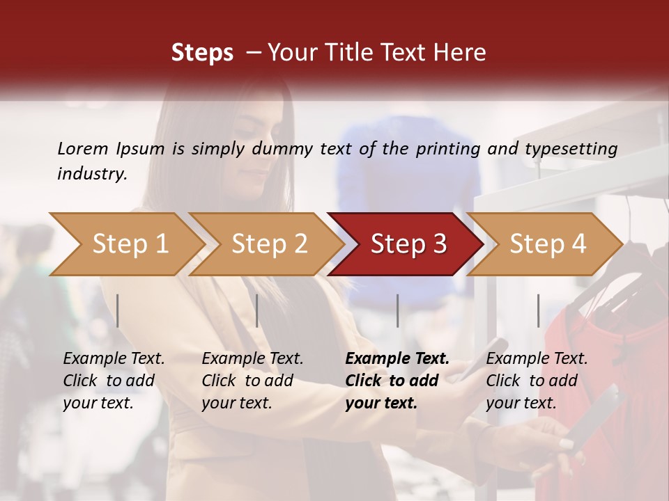 A Woman Looking At A Cell Phone In A Clothing Store PowerPoint Template