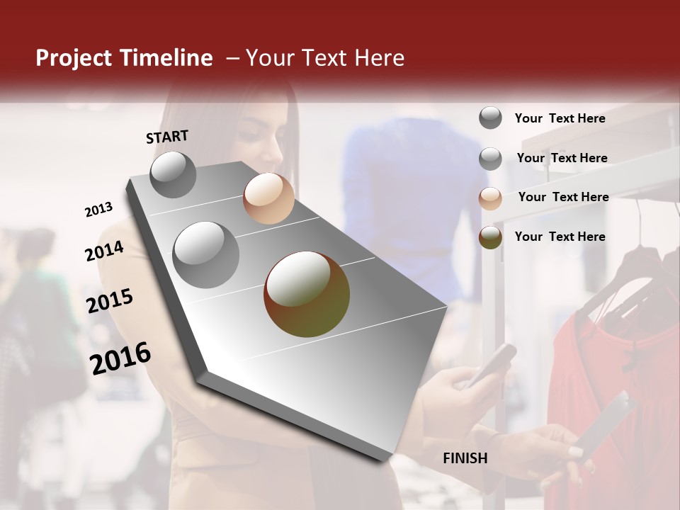 A Woman Looking At A Cell Phone In A Clothing Store PowerPoint Template