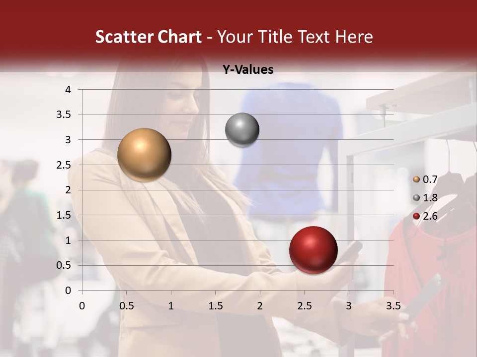 A Woman Looking At A Cell Phone In A Clothing Store PowerPoint Template