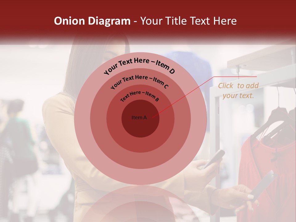 A Woman Looking At A Cell Phone In A Clothing Store PowerPoint Template