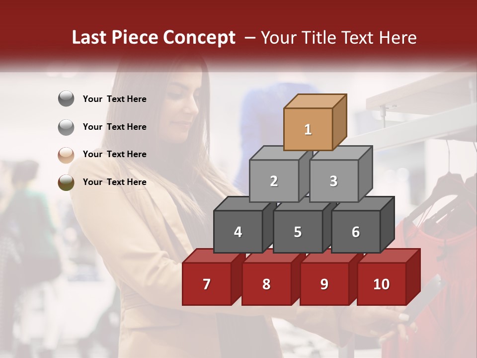 A Woman Looking At A Cell Phone In A Clothing Store PowerPoint Template