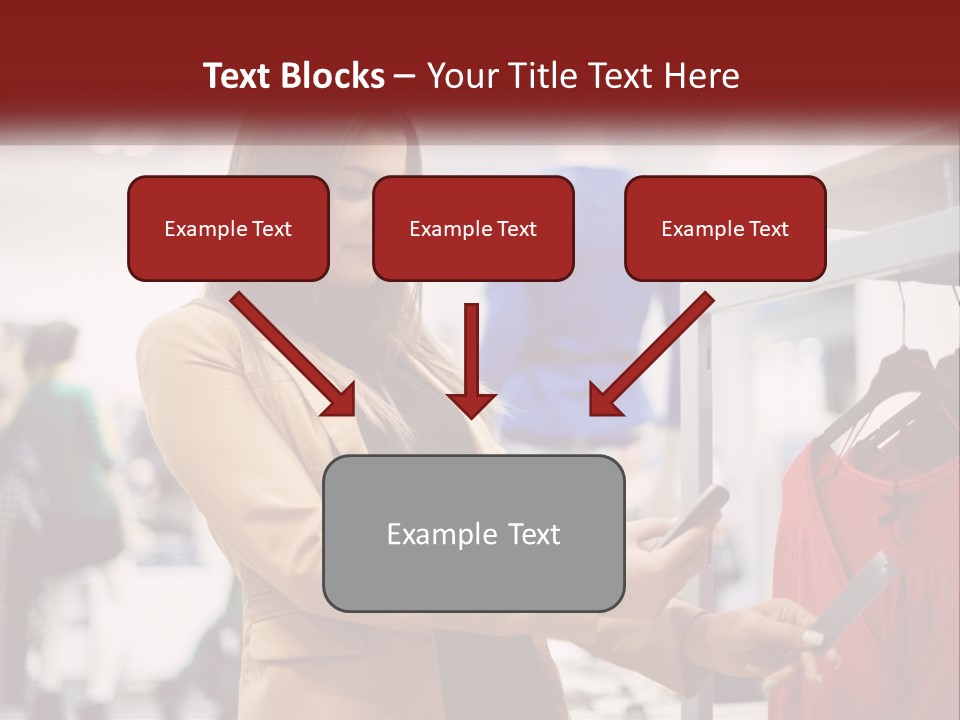 A Woman Looking At A Cell Phone In A Clothing Store PowerPoint Template