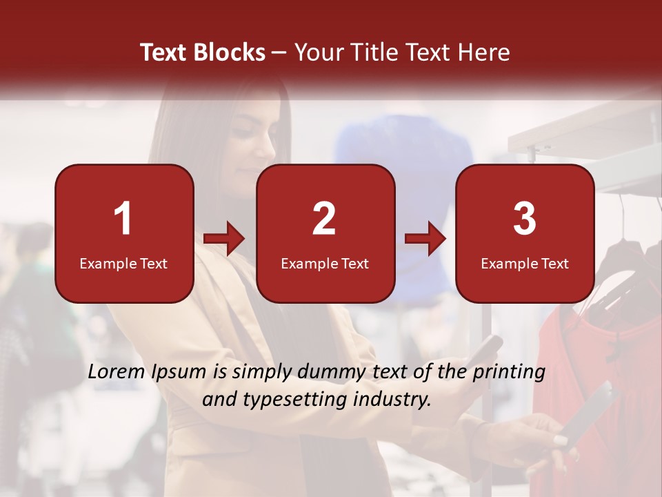 A Woman Looking At A Cell Phone In A Clothing Store PowerPoint Template