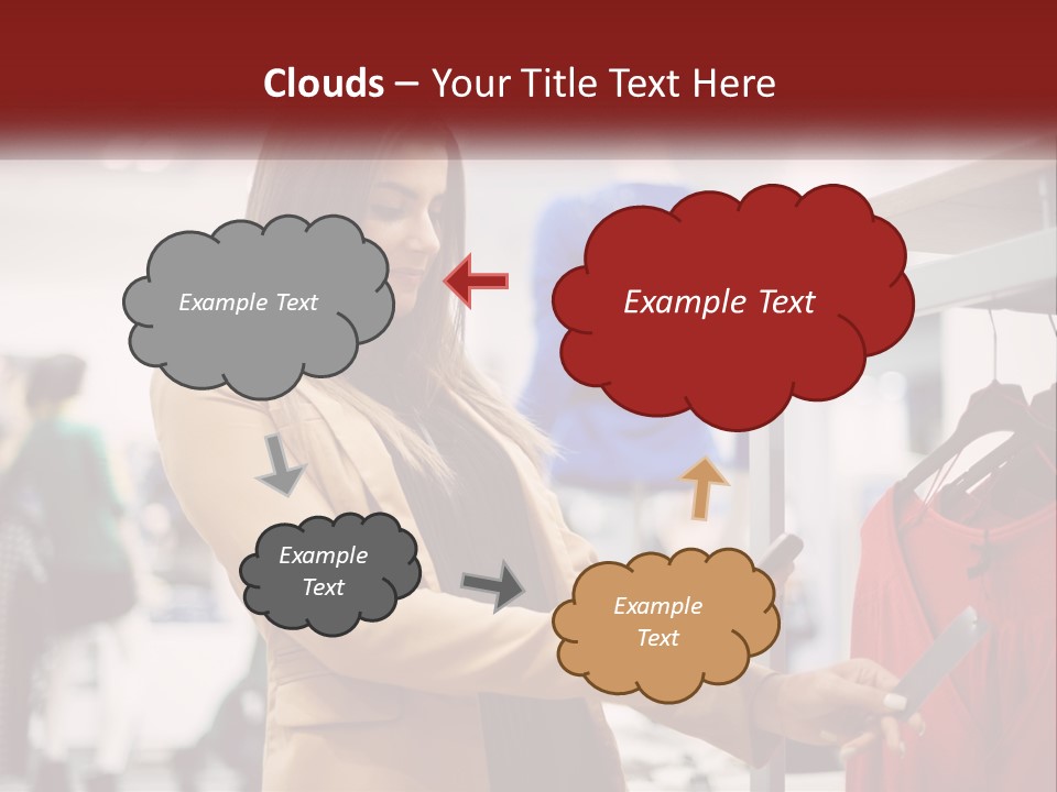 A Woman Looking At A Cell Phone In A Clothing Store PowerPoint Template