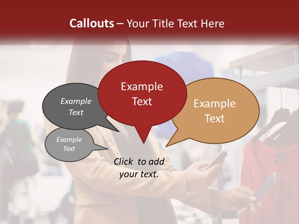 A Woman Looking At A Cell Phone In A Clothing Store PowerPoint Template