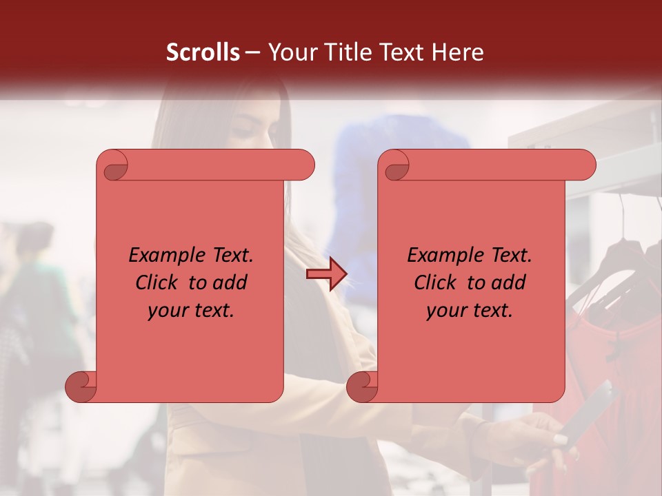 A Woman Looking At A Cell Phone In A Clothing Store PowerPoint Template