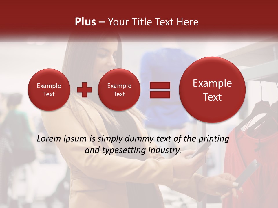 A Woman Looking At A Cell Phone In A Clothing Store PowerPoint Template