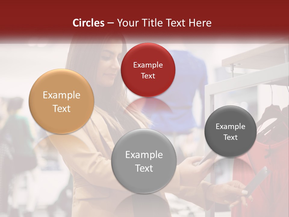 A Woman Looking At A Cell Phone In A Clothing Store PowerPoint Template