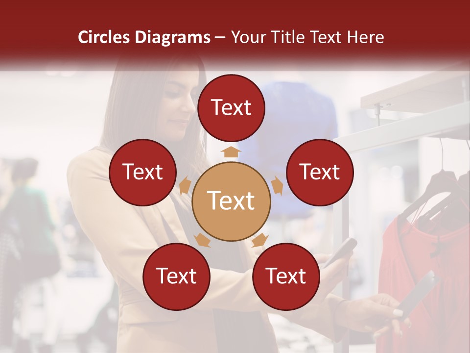 A Woman Looking At A Cell Phone In A Clothing Store PowerPoint Template
