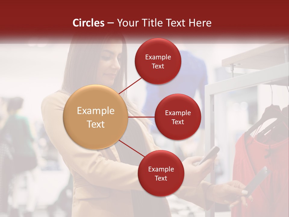 A Woman Looking At A Cell Phone In A Clothing Store PowerPoint Template