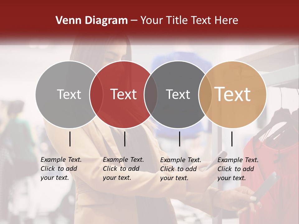 A Woman Looking At A Cell Phone In A Clothing Store PowerPoint Template