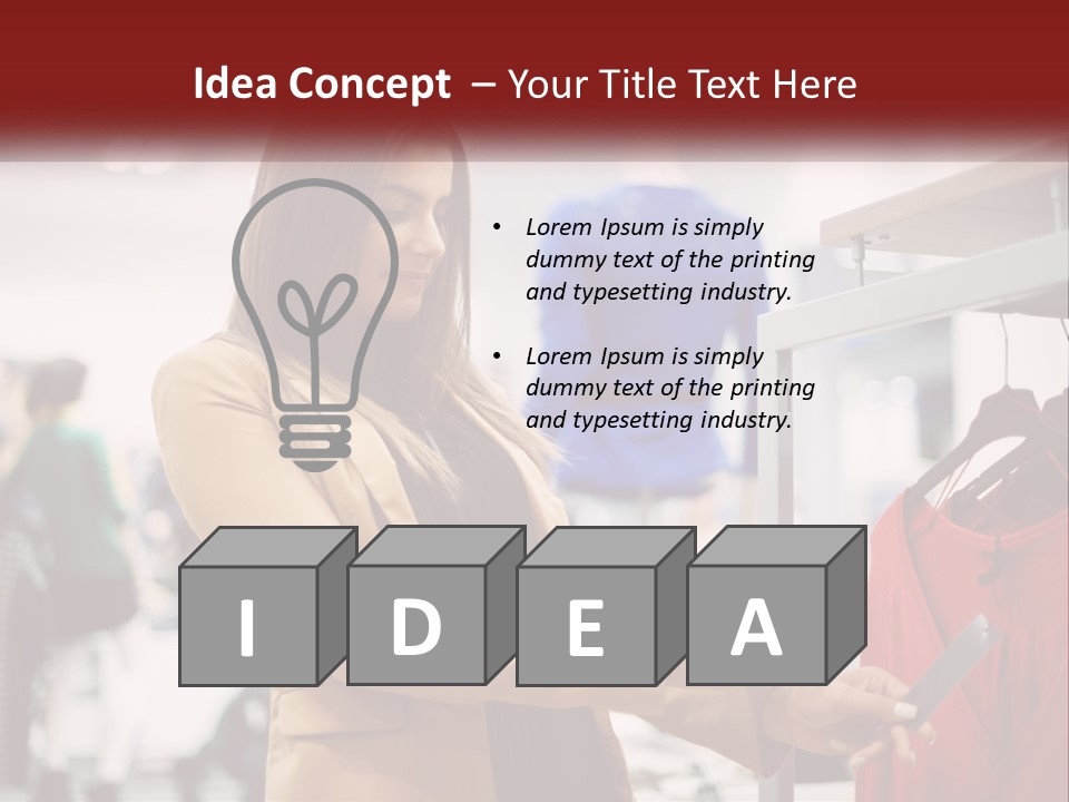 A Woman Looking At A Cell Phone In A Clothing Store PowerPoint Template