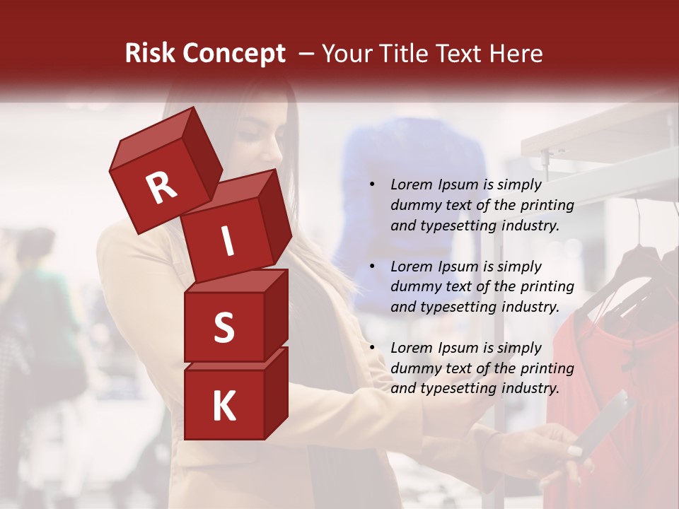 A Woman Looking At A Cell Phone In A Clothing Store PowerPoint Template