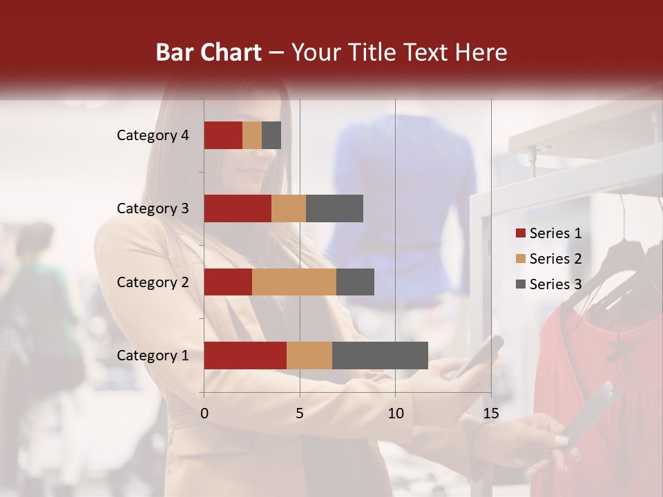 A Woman Looking At A Cell Phone In A Clothing Store PowerPoint Template