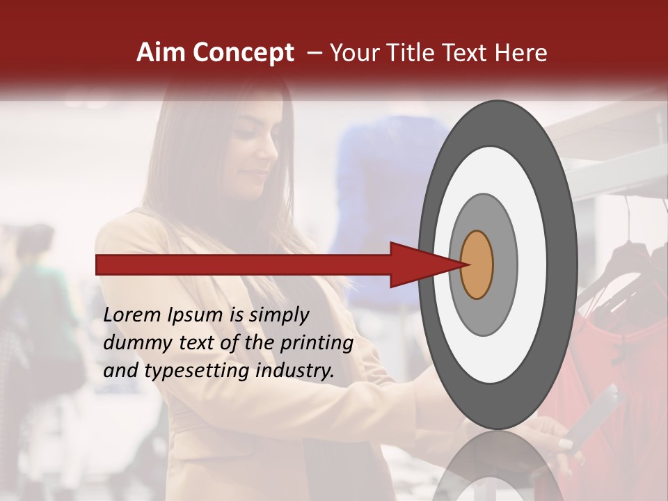 A Woman Looking At A Cell Phone In A Clothing Store PowerPoint Template