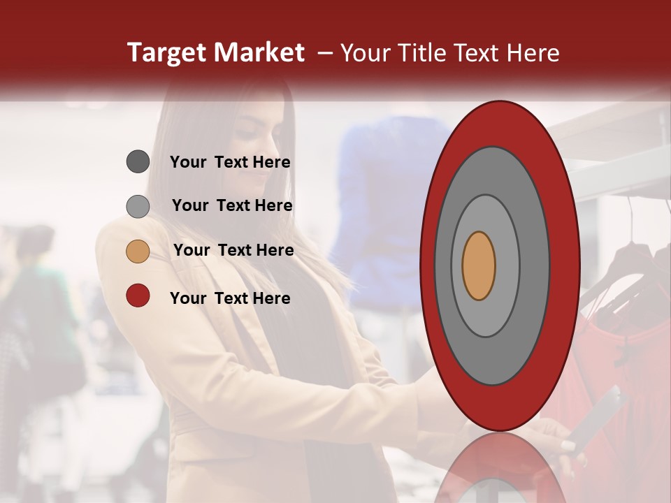 A Woman Looking At A Cell Phone In A Clothing Store PowerPoint Template