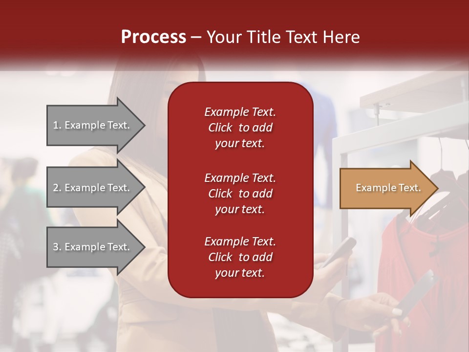 A Woman Looking At A Cell Phone In A Clothing Store PowerPoint Template