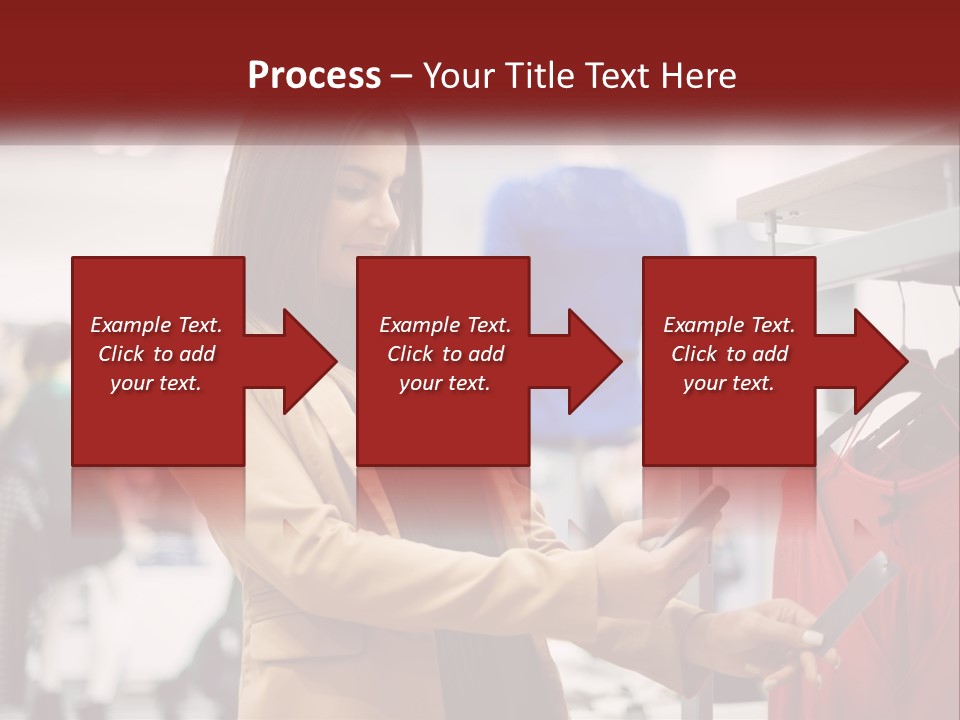 A Woman Looking At A Cell Phone In A Clothing Store PowerPoint Template